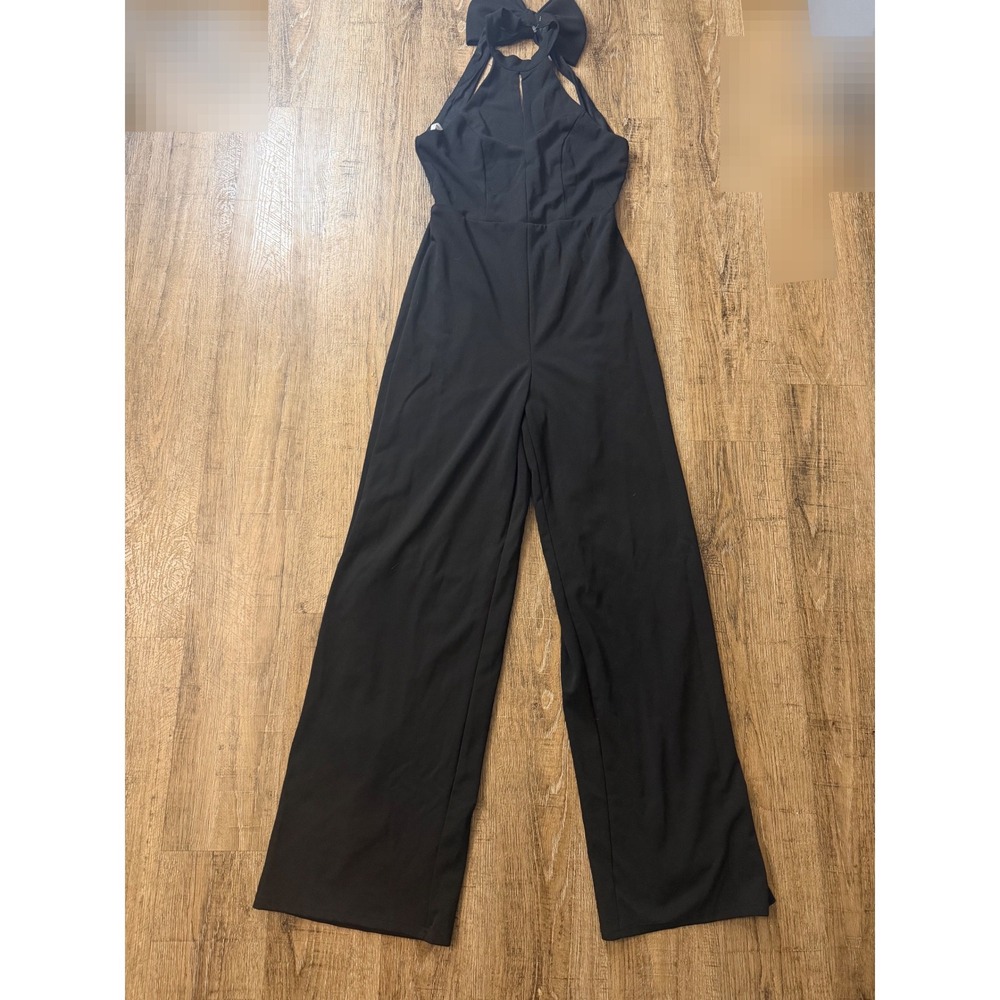 Black Wide Leg Halter Jumpsuit Bow Neck Formal Evening Sleeveless XL